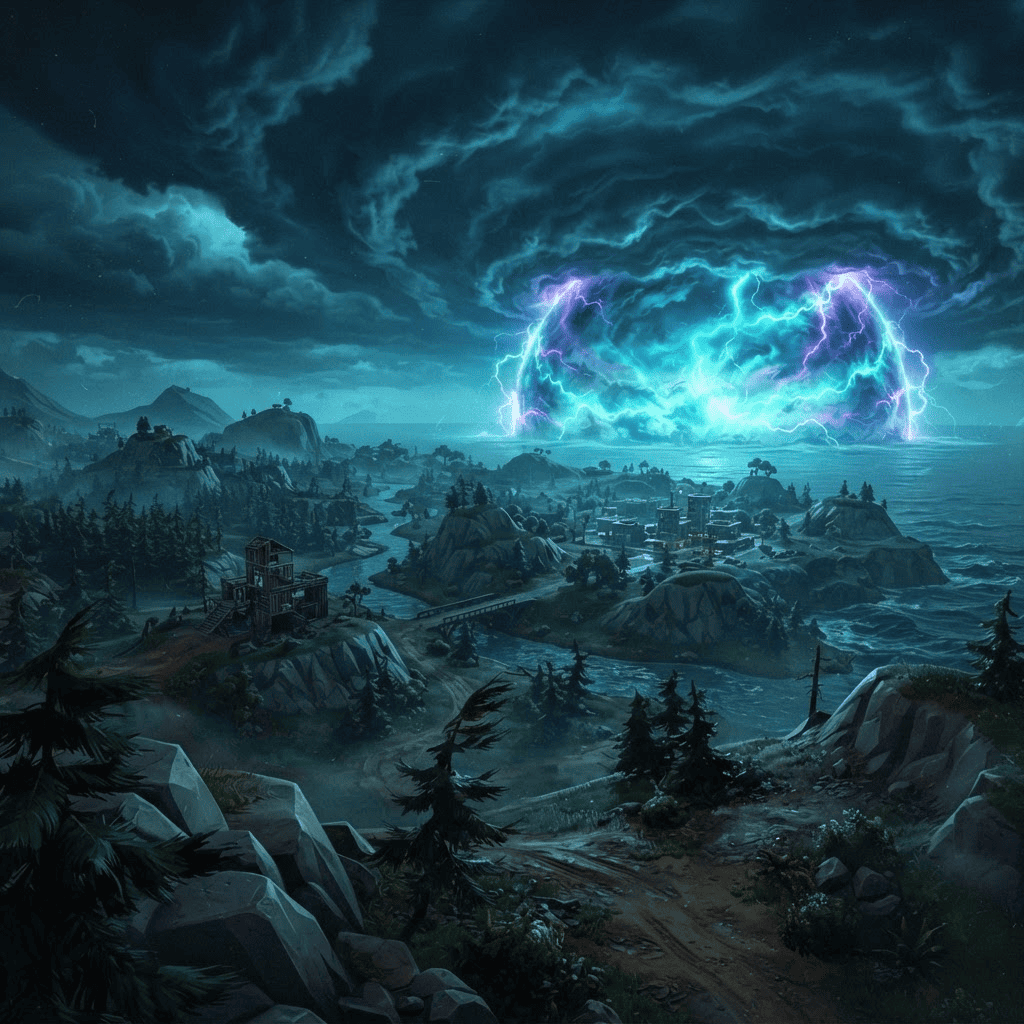 Fortnite-Insel unter dem Sturmkreis